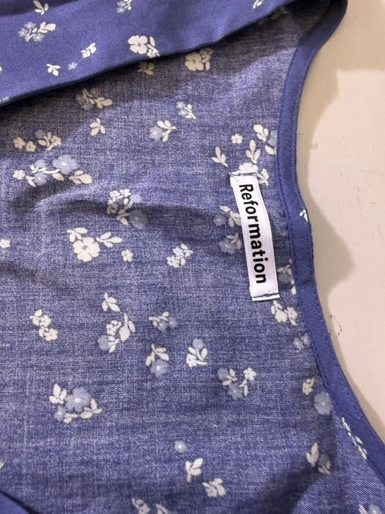 Reformation Ama Floral Puff Sleeve Button Front Top Blue Size S Romantic Blouse - Picture 6 of 11